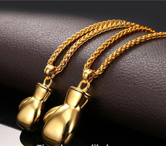 New Fashion Boxing Glove Necklace Trendy Gold Plated Stainless Steel Boys Jewelry