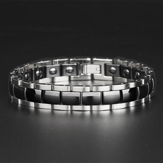 Ceramic and Stainless Steel Magnetic Bracelet for Boys Black and White Ceramic Bracelet