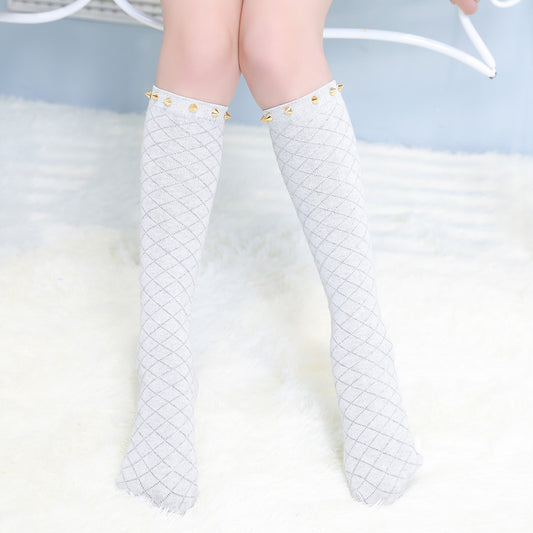 Combed Cotton Rivet Mesh Cotton Girls Socks