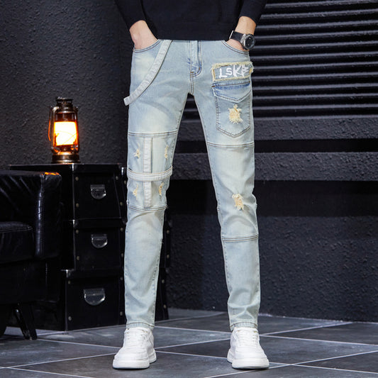 Men's Patchwork Contrast Color Casual Cloth Patch Jeans