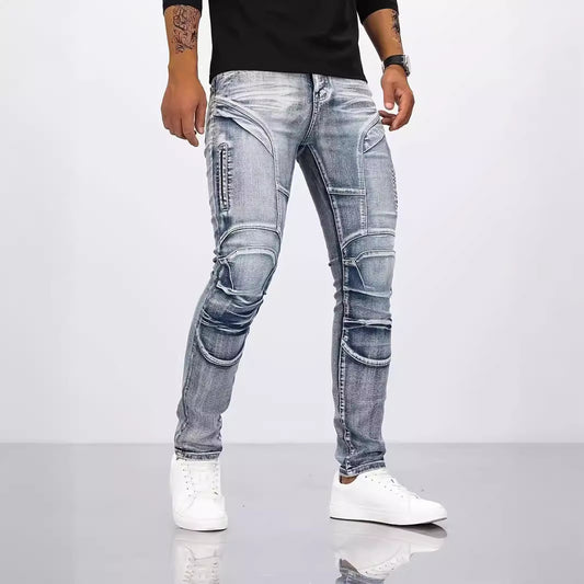 Retro Casual Stretch Motorcycle Jeans For Men